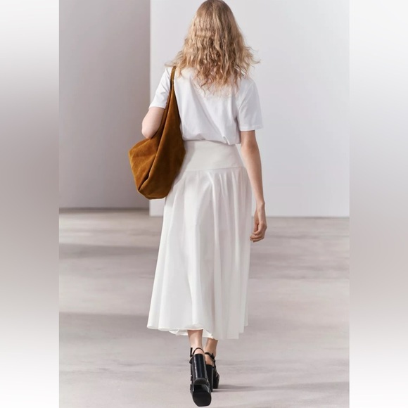 Zara Low Waist Cotton Skirt White Yoke waist Balloon hem ZW Collection L NWT - Picture 5 of 16